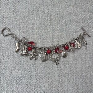 Silver Holiday Charm Bracelet with Red Accents